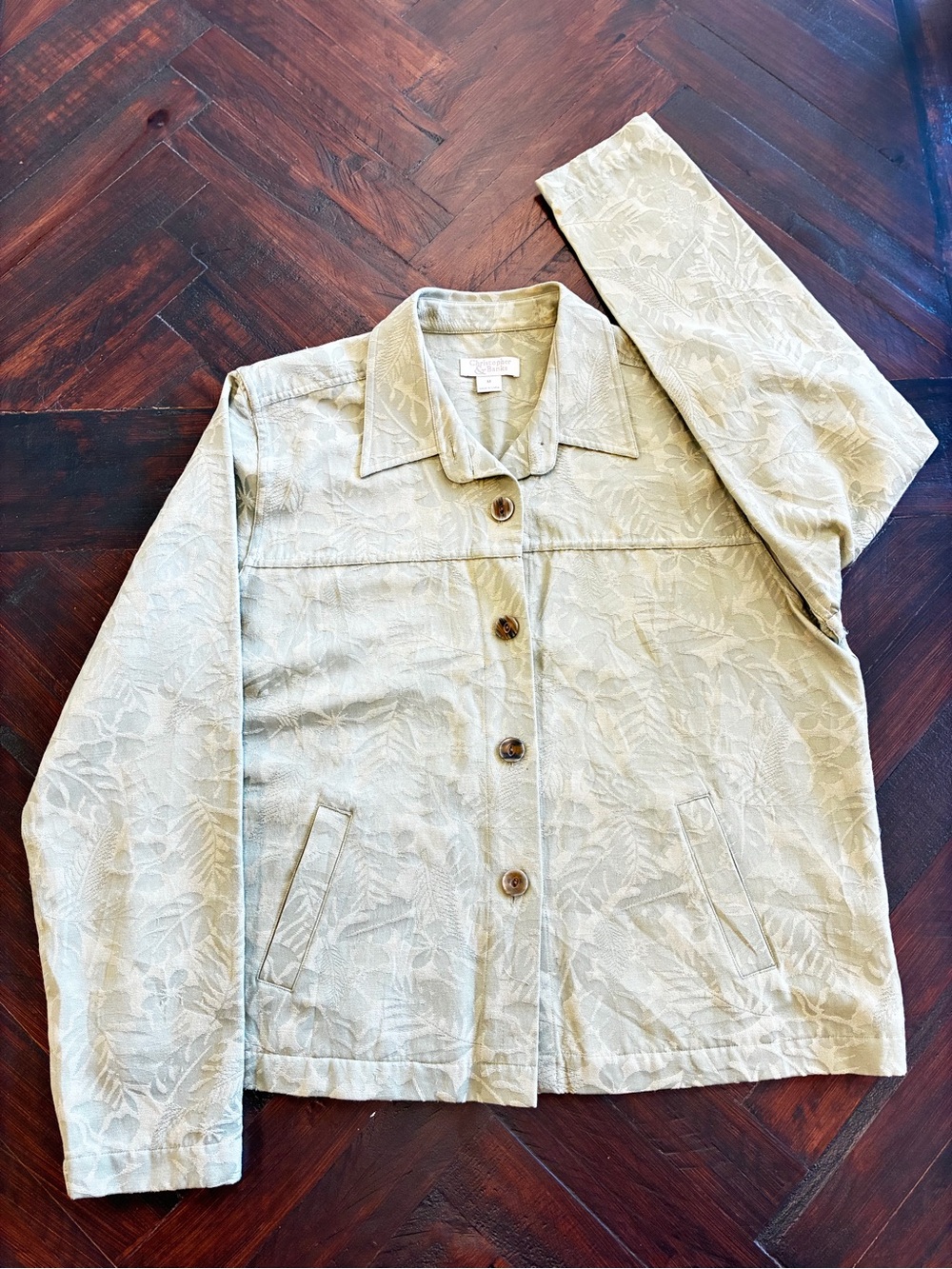 Vintage 90’s Christopher & Banks Light Green Leaf-Print cotton Jacket